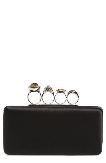 Alexander Mcqueen Embellished Knuckle Clasp Box Clutch - Black