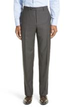 Men's Canali Flat Front Check Wool Trousers R Eu - Black