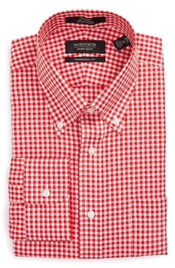 Men's Nordstrom Men's Shop Traditional Fit Non-iron Gingham Dress Shirt - 32 - Red