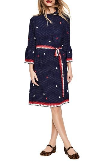 Women's Boden Ruffle Sleeve Polka Dot Dress - Blue