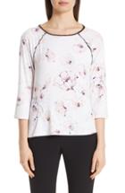 Women's St. John Collection Floral Print Silk Top, Size - White