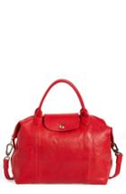 Longchamp Medium 'le Pliage Cuir' Leather Top Handle Tote - Red