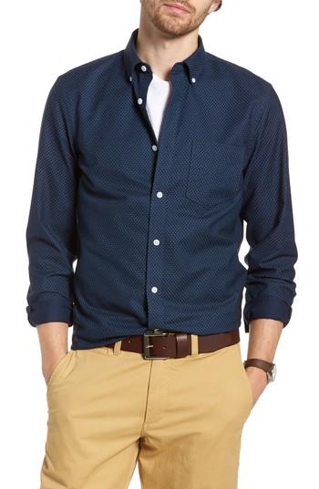 Men's 1901 Trim Fit Print Washed Oxford Sport Shirt - Blue