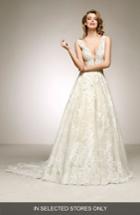 Women's Pronovias Devany Plunge Lace A-line Gown, Size In Store Only - Ivory