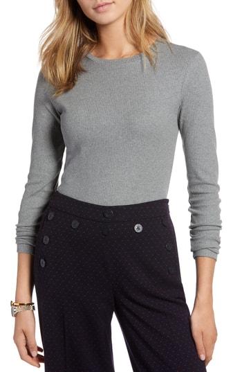 Women's 1901 Rib Crewneck Stretch Cotton Top - Grey