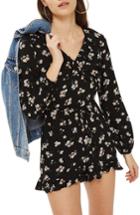 Women's Topshop Floral Wrap Frill Romper Us (fits Like 0) - Black