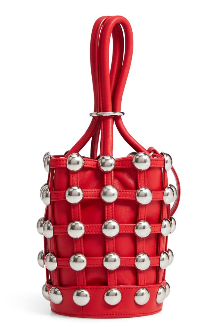 Alexander Wang Mini Roxy Studded Cage Leather Bucket Bag - Red