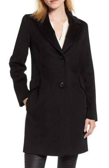 Women's Fleurette Notch Collar Wool Coat - Black