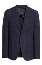 Men's Boss Nobis Trim Fit Plaid Wool Blend Sport Coat R - Blue