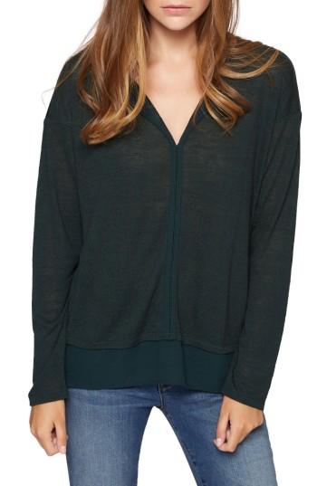 Petite Women's Sanctuary 'hanna' Split Neck Knit Top, Size P - Green