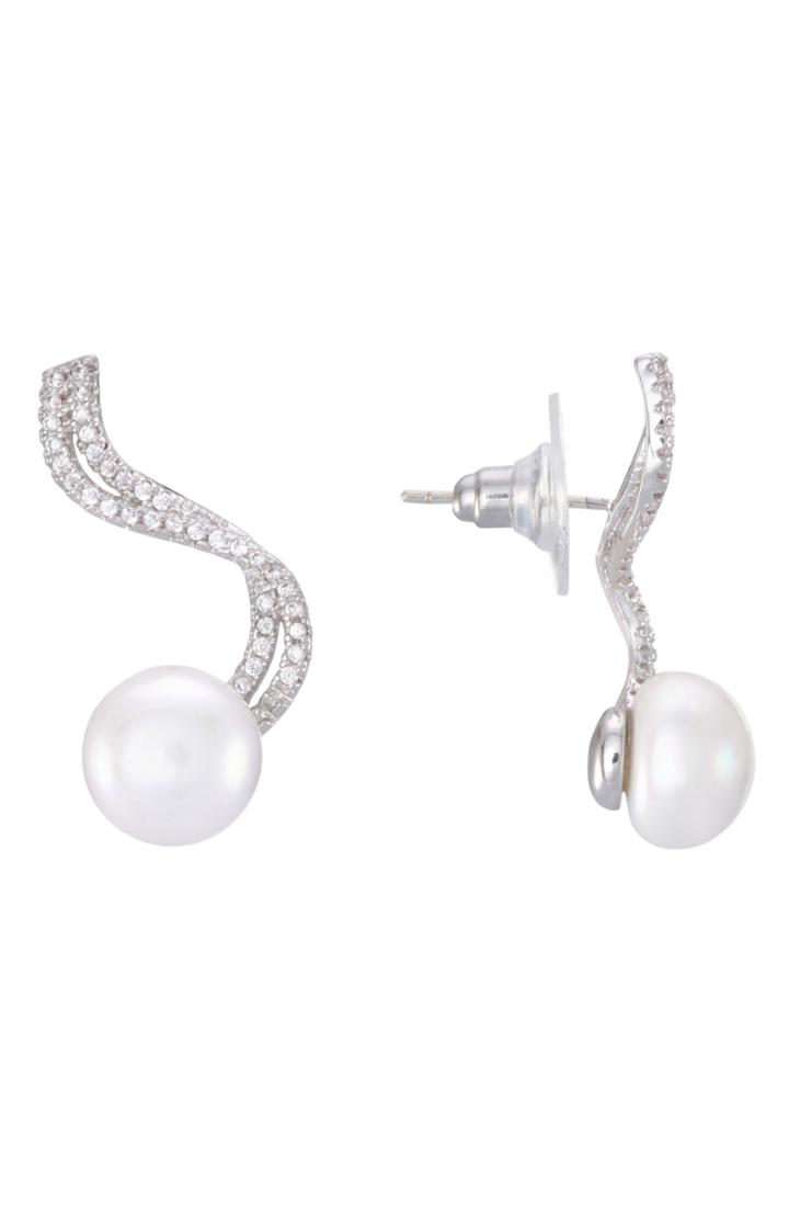 Women's Nina Fluid Line Imitation Pearl & Cubic Zirconia Ear Crawlers