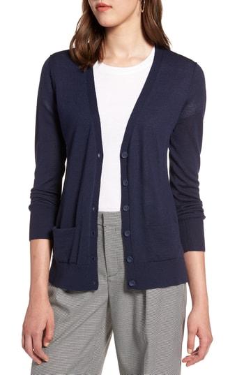 Women's Halogen V-neck Pocket Cardigan - Blue