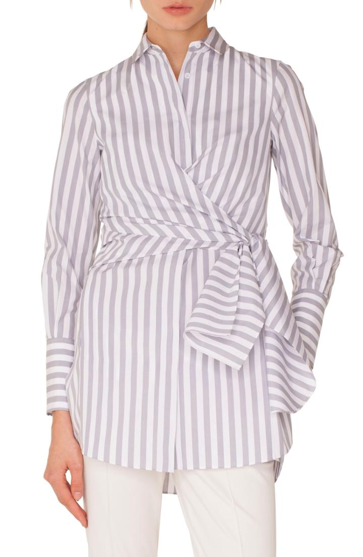 Women's Akris Punto Stripe Cotton Wrap Tunic
