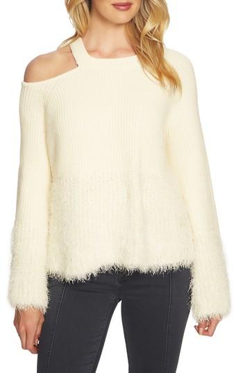 Women's 1.state Eyelash Fringe Cutout Sweater - White