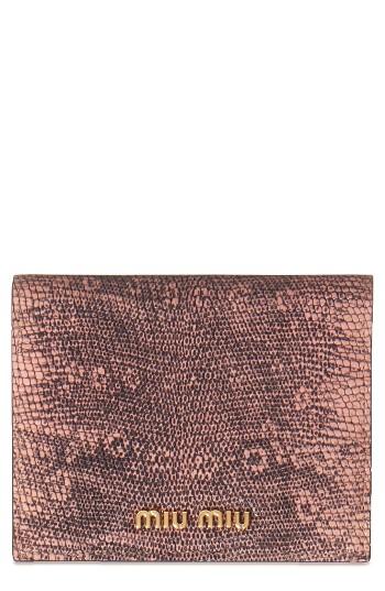 Women's Miu Miu Snakeskin Print Leather French Wallet - Pink