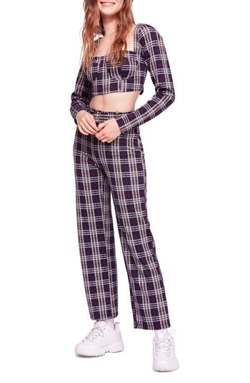 Women's Free People Modern Love Plaid Crop Top & Belted Pants - Blue
