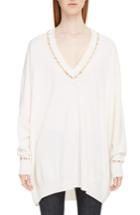 Women's Givenchy Imitation Pearl Embellished Cashmere & Wool Sweater - White