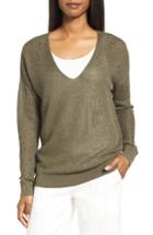 Women's Nordstrom Collection V-neck Linen Blend Sweater