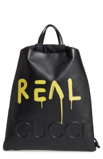 Men's Gucci Guccighost Drawstring Leather Backpack - None