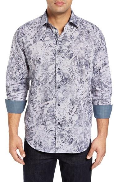 Men's Bugatchi Classic Fit Sport Shirt, Size Small - Blue