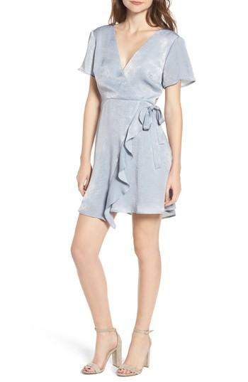 Women's Lush Satin Faux Wrap Dress - Blue