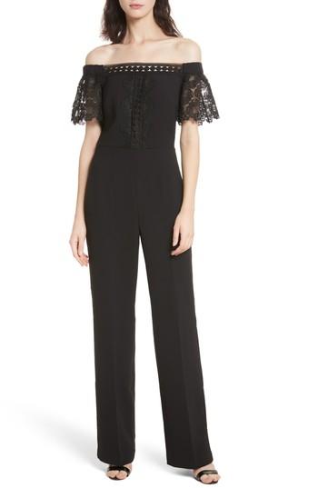 Women's Ted Baker London Off The Shoulder Geo Lace Jumpsuit - Black