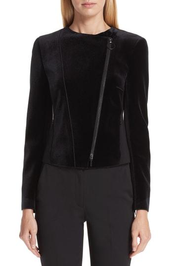 Women's Akris Punto Velvet & Jersey Biker Jacket - Black