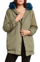 Women's Willow & Clay Anorak With Detachable Faux Fur Trim - Green