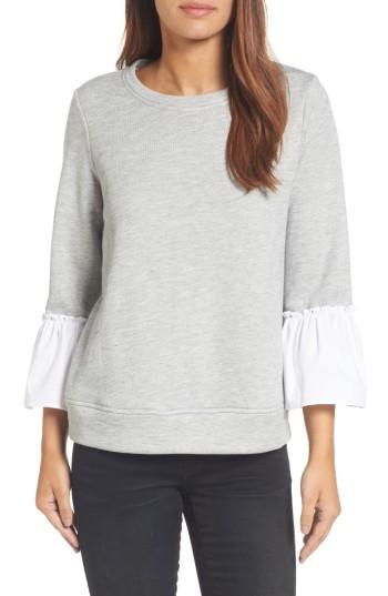 Women's Gibson Ruffle Sleeve Stripe Sweatshirt - Grey