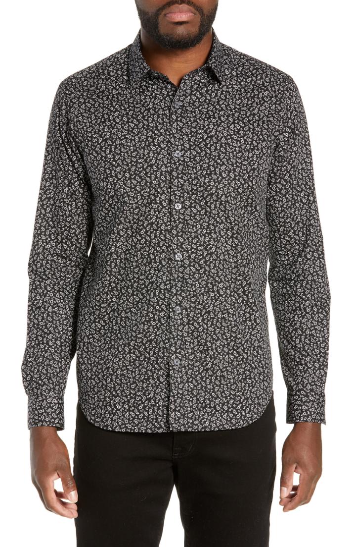 Men's Jeff Jenner Slim Fit Floral Print Sport Shirt - Black