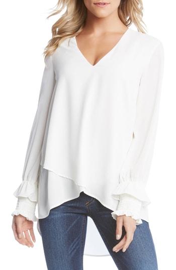 Women's Karen Kane Smocked Sleeve Crossover Top - Ivory