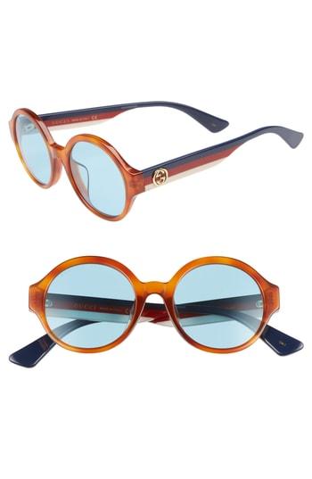 Women's Gucci 51mm Round Sunglasses - Havana