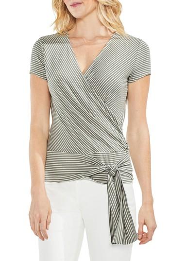 Women's Vince Camuto Faux Wrap Tie Waist Stripe Top