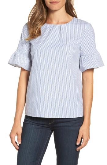 Petite Women's Halogen Tie Back Poplin Blouse, Size P - Blue