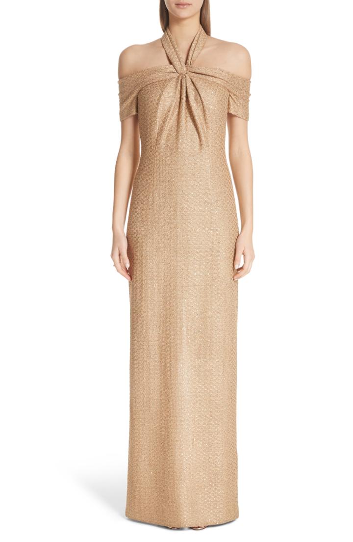 Women's St. John Evening Twisted Neck Band Column Gown