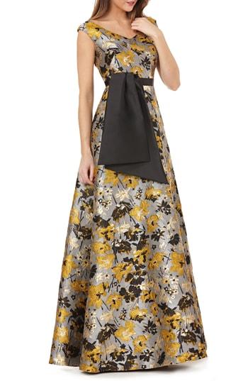 Women's Kay Unger Portrait Floral Jacquard Gown