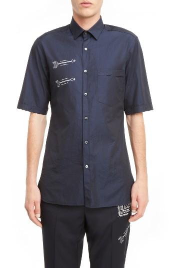 Men's Lanvin Arrow Embroidery Trim Fit Short Sleeve Sport Shirt