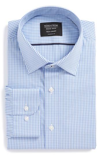 Men's Nordstrom Men's Shop Tech-smart Traditional Fit Check Dress Shirt .5 34/35 - Blue