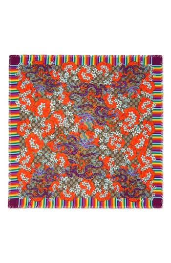 Women's Gucci Gg Dragon Rainbow Foulard Silk Scarf