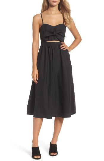 Women's Bardot Tie Front Midi Dress - Black