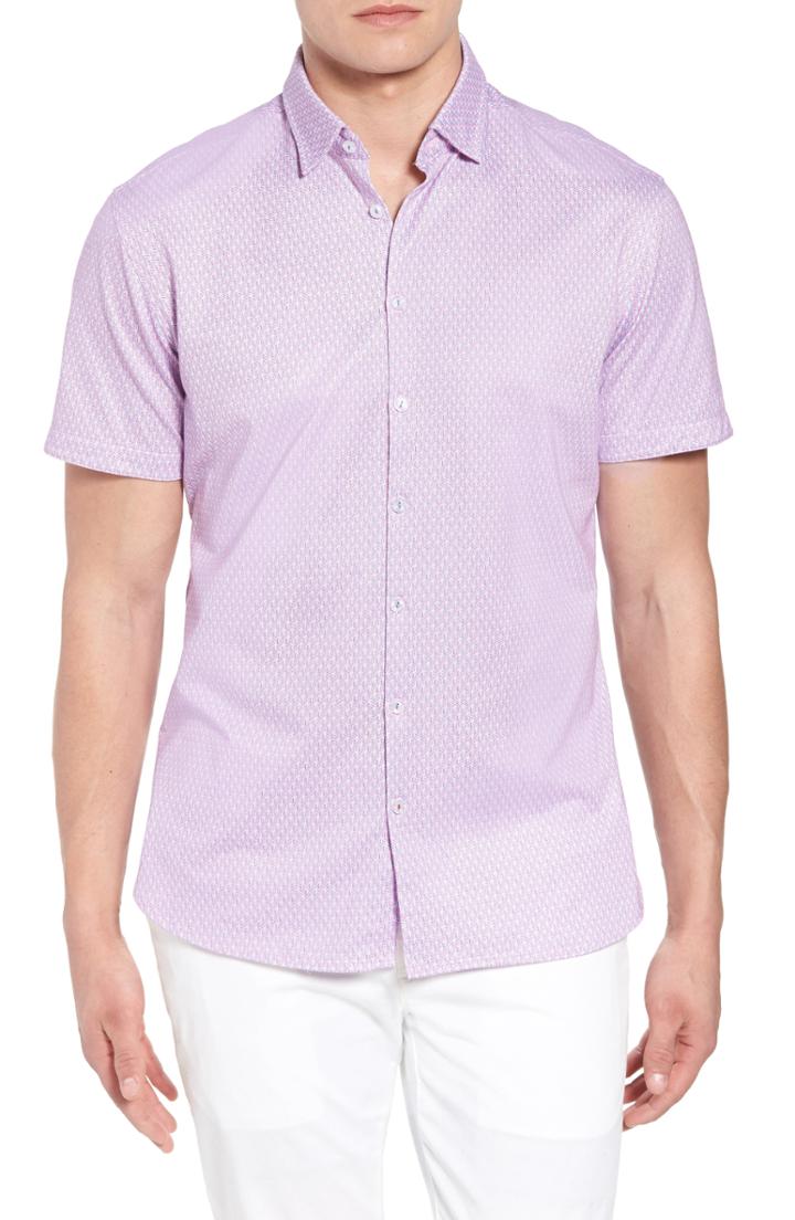 Men's Stone Rose Contemporary Fit Geo Tech Sport Shirt (xxl) - Pink