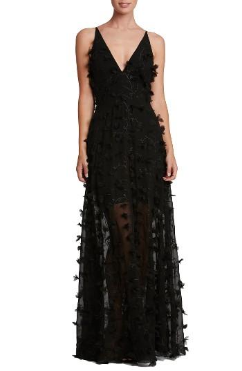 Women's Dress The Population Fleur Floral Applique Gown - Black