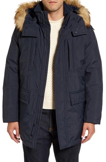 Men's Marc New York Down Jacket With Faux Fur Trim, Size - Blue