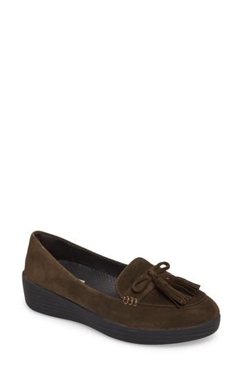 Women's Fitflop Tassel Bow Sneakerloafer(tm) Water Repellent Flat .5 M - Green