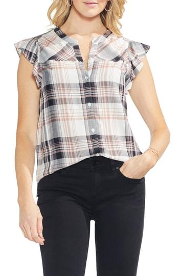 Women's Vince Camuto Ruffled Plaid Top, Size - Pink