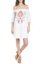 Women's Hinge Embroidered Off The Shoulder Dress, Size - White