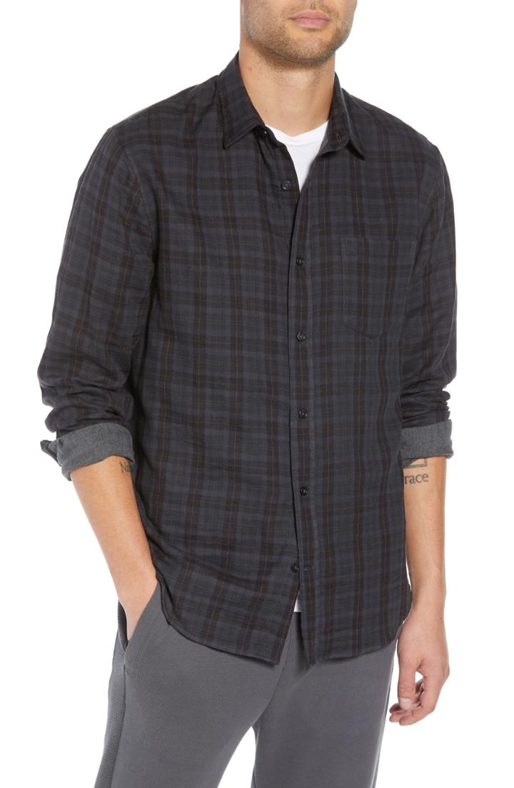 Men's Vince Classic Fit Plaid Double Knit Sport Shirt, Size - Grey