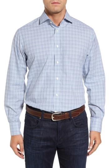 Men's Thomas Dean Dobby Check Sport Shirt - Blue