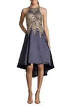 Women's Xscape Embroidered High/low Mikado Cocktail Dress - Blue