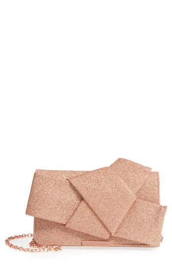 Ted Baker London Fefee Glitter Knotted Bow Clutch - Pink